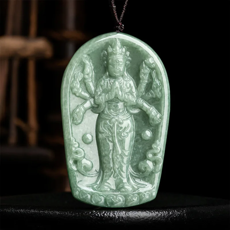 

Mai Chuang/ Natural A+ Jade Hand-carved Thousand-Hand Guanyin Necklace Pendant Fashion Fine Jewelry Men and Women Couples Amulet