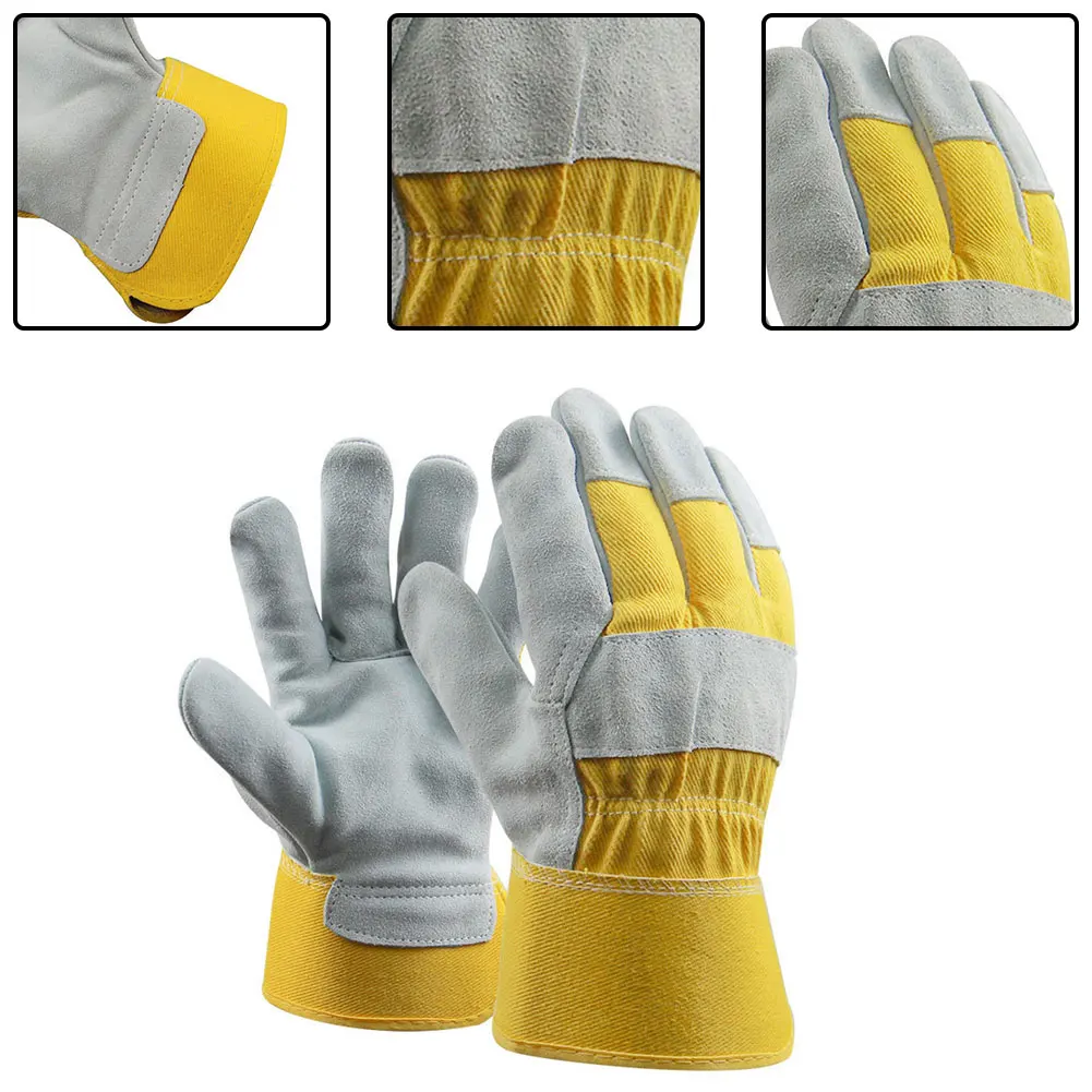 Gloves 1 Pair Leather Gardening Gloves Ladies Mens Thorn Proof Thick Work Gauntlets Heavy Duty Cowhide + Cotton Length 27cm