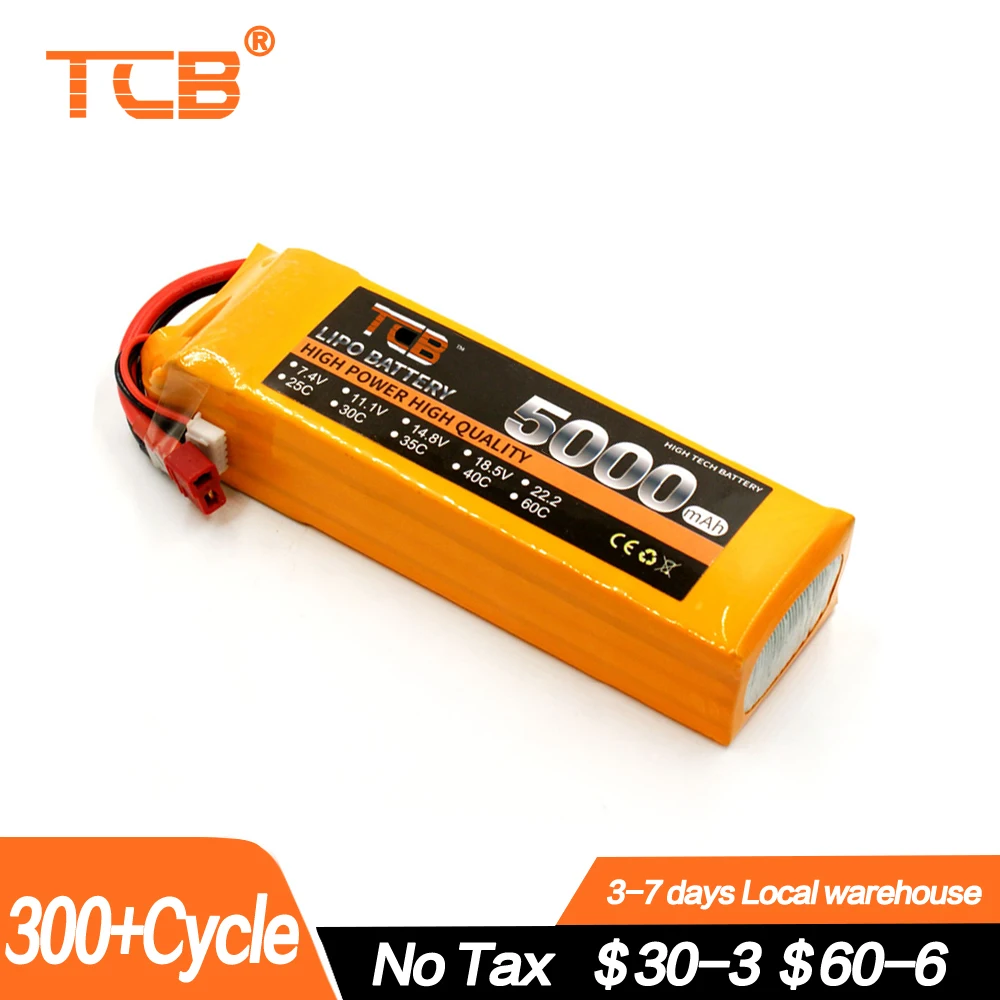 

TCB 4S RC LiPo Battery 14.8V 5000mAh 60C Max 120C For RC Airplane Drone Helicopter Quadrotor Car Aircraft. RC Lithium Batteries