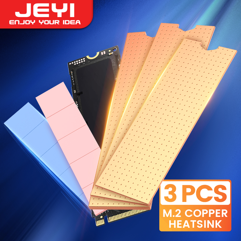 JEYI Copper M.2 HeatSink, 3pcs 2280 SSD Copper Cooler Solid State Disk Radiator with Thermal Silicone Pad for Laptop Desktop