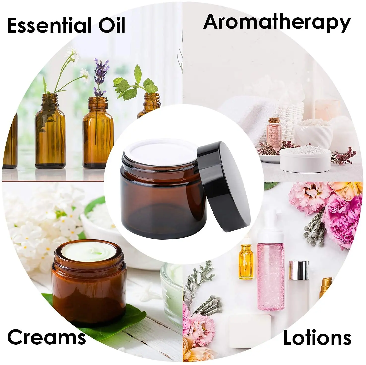20PCS 5ml 10ml 15ml 20ml Amber Glass Candle Jars Refillable Sample Bottle Cosmetic Face Cream Jar Pot Empty Bottle Container