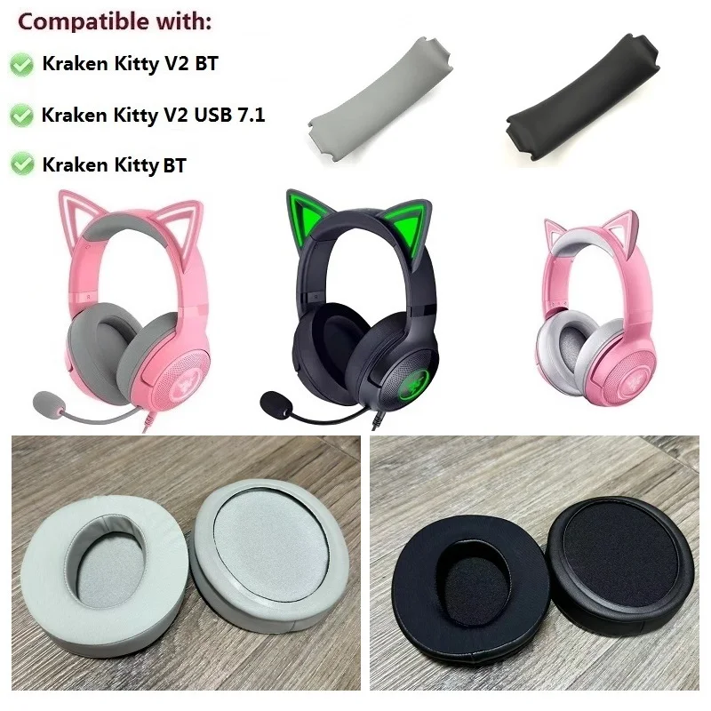 Razer Kraken kitty BT, Kitty V2 BT, V2 USB 7.1 headphones Ear Pads head Band Cushion Cover Foam