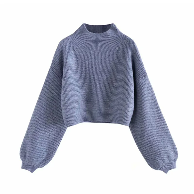 

New Women Lantern Sleeve Knitted Pullovers Loose Thick Warm Female Short Jumpers Autumn Winter Soft Sweater Clothing Chic Tops