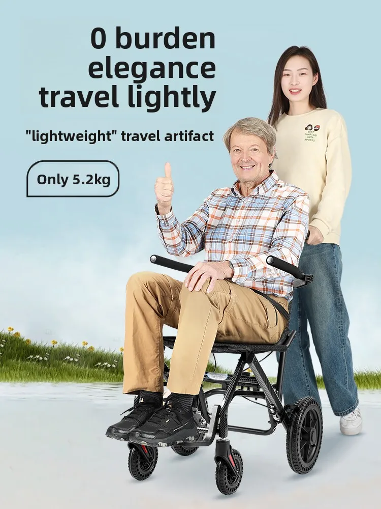Sedia a rotelle ultraleggera pieghevole in lega di alluminio per anziani scooter da viaggio speciale portatile semplice per anziani