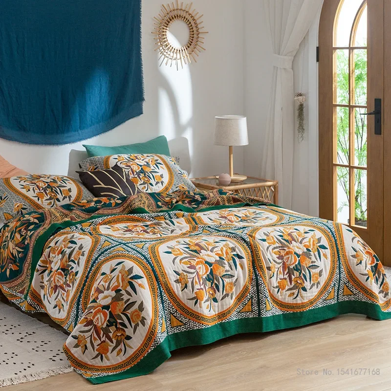 Thin Air-Conditioning Quilt for Adult and Children Five-layer Gauze Towel Bedspread Office Household Sofa Blanket Summer Bedding