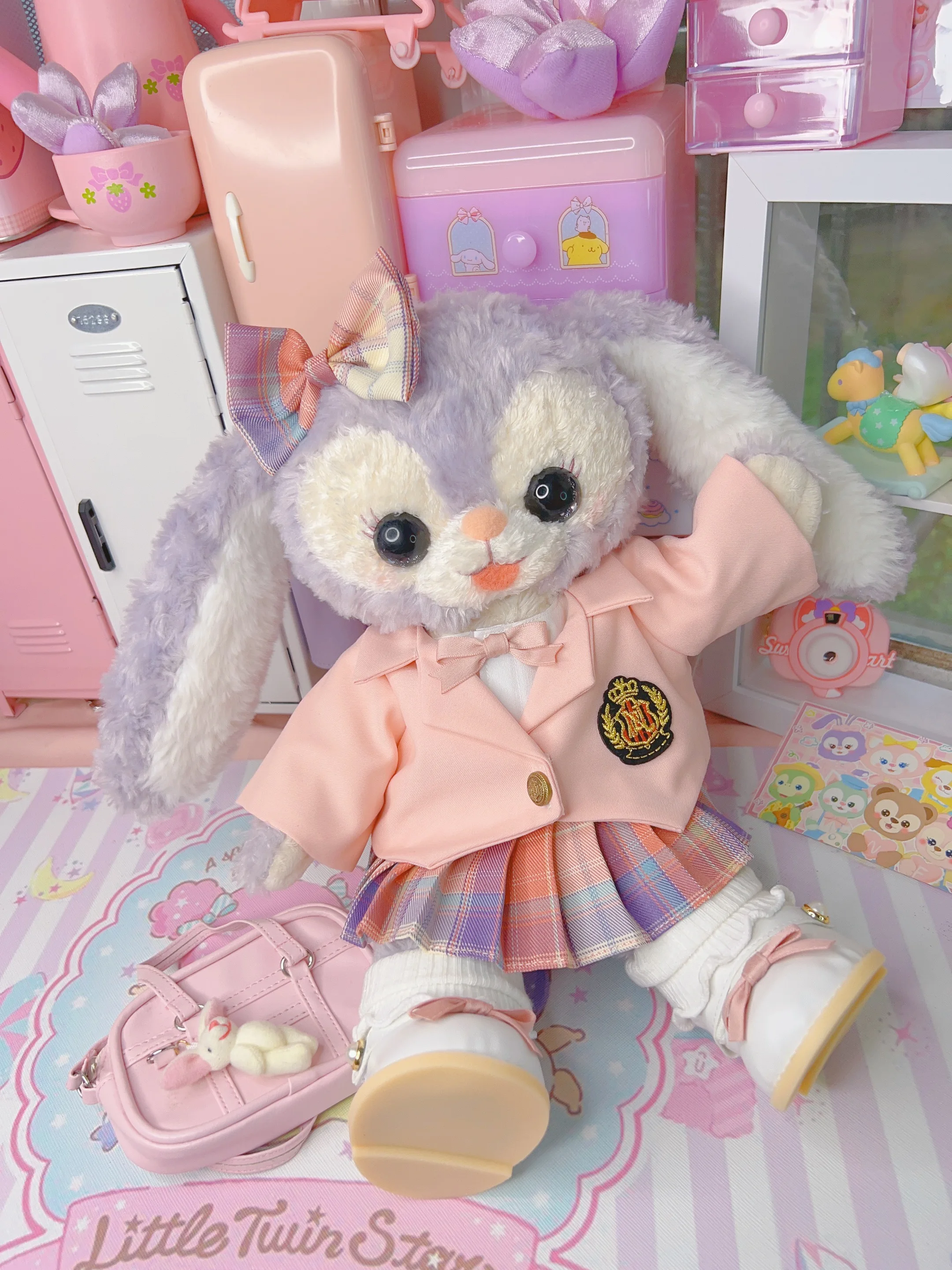 

13 inch LinaBelle and StellaLou plush doll's fashion academy style uniform, pink suit, pink and pleated skirt
