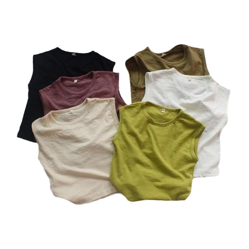 

Korean Kids Boys Singlets Slub Cotton Sleeveless T-Shirts 2022 Summer Toddler Child Tanks Baby Girls Solid Casual Vest Tees Tops