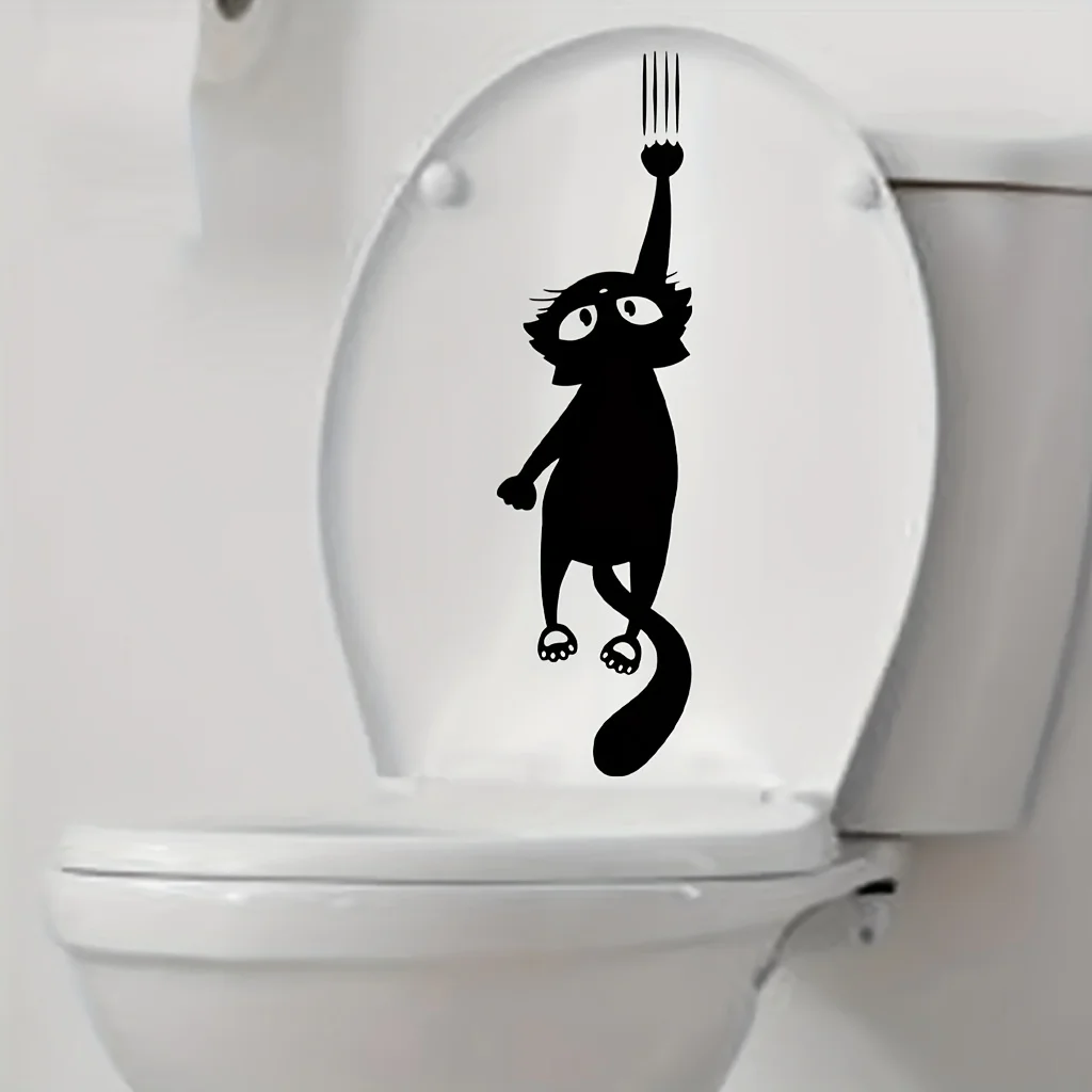 Toilet Stickers Black Cat Scratch Toilet Stickers Bathroom Accessories Waterproof Decals