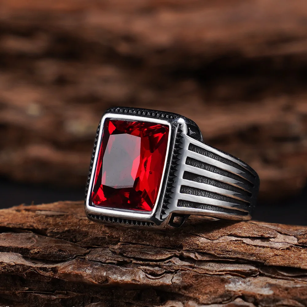 1pc Luxury gemstone rings for fashion parties, available in men's and women's styles, 316L stainless steel trendy rings. 3