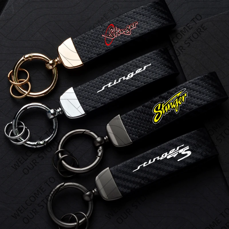 Sleek Carbon Fiber Leather Keychain - Zinc Alloy Custom Gift with Key Ring Accessories