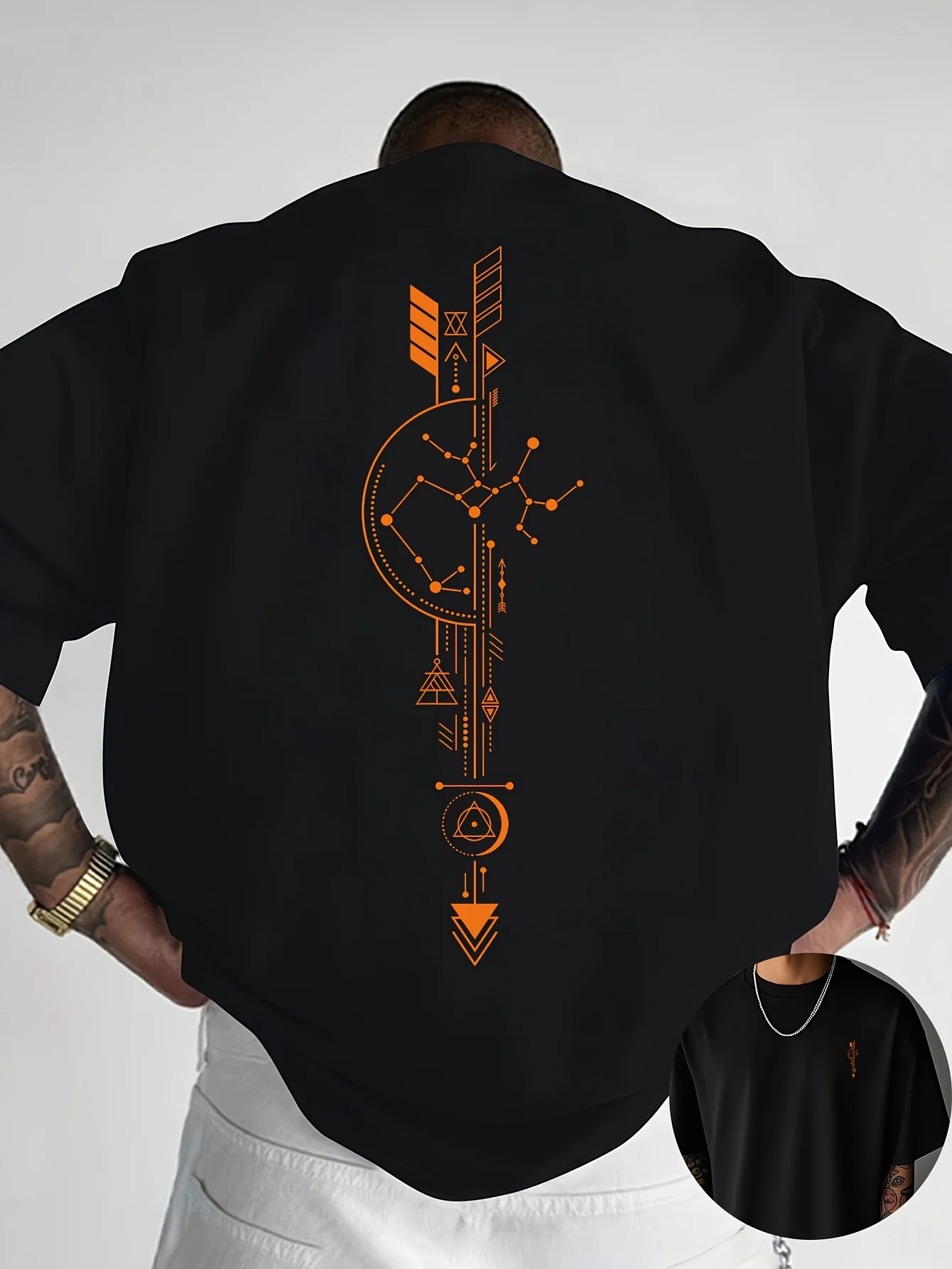 Sternbild-Pfeil Geometrisches Grafik-T-Shirt für Herren Atmungsaktiv 100% Baumwolle Perfekt für Sommer Streetwear Trendiger Mystischer Astrologie-Stil