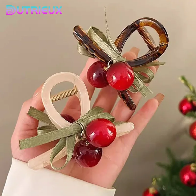 

8cm Plastic Cherry Hair Clips For Women Hairpin Mini Bows Hair Claw Clip Hair Accessories Cute Girls Headwear