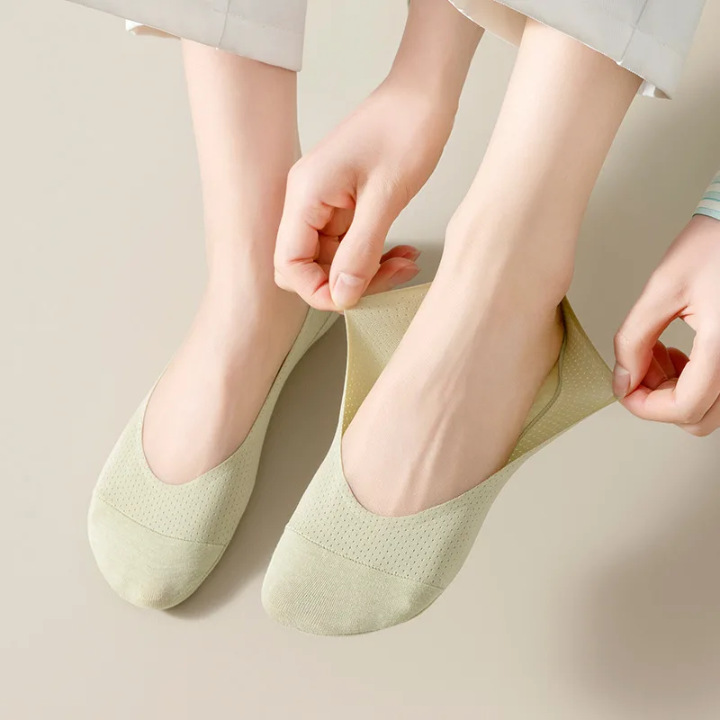 Thin Socks For Summer Mesh Invisibility Socks Anti-Slip Shallow Mouth Socks For Women Solid Color Breathable Women'S Socks
