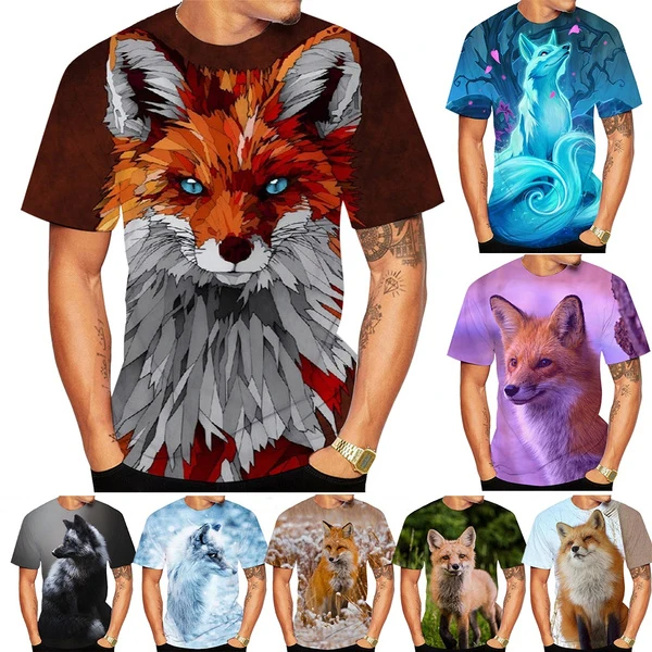 

New Fashion Casual Short-sleeved 3D Printing Men's T-shirt Cute Animal Fox 3d Printing T-shirt Animal Size XXS-6XL