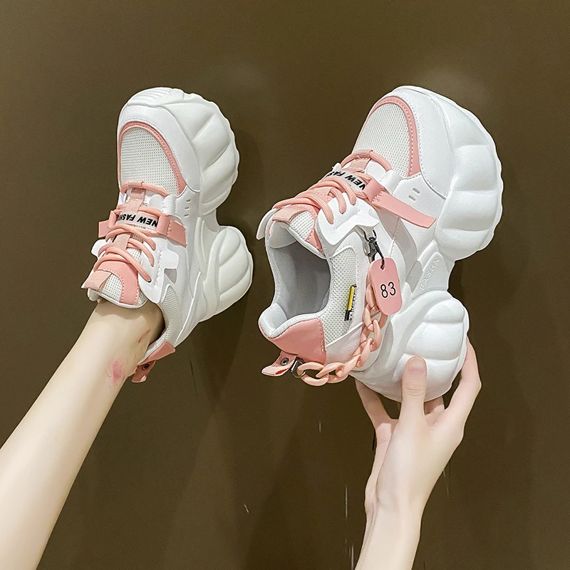 Women Platform Sneakers Chain Chunky 10CM Thick Sole Casual Vulcanized Sport High Platform platform sneakers