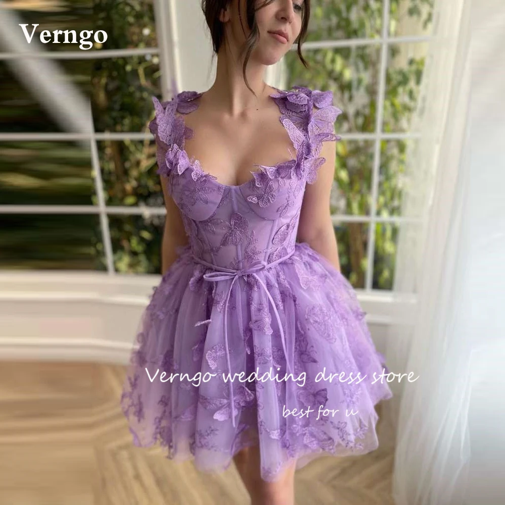 

Verngo New Lavender Lace Short Prom Party Dresses Sweetheart Straps Mini Summer Pastrol Gilrs Skirt Robe de soiree 2023
