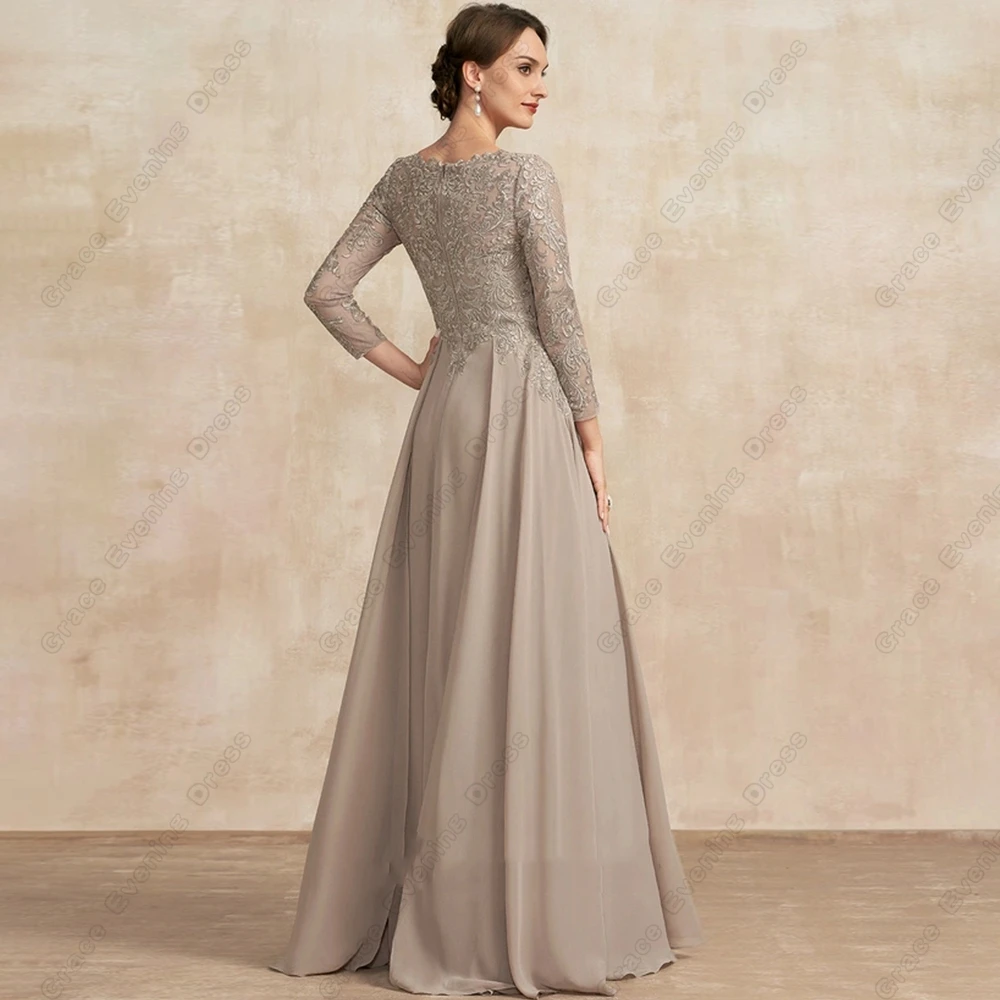 Champagne Strapless Mother of Bride Dresses for Women Full Sleeve Chiffon Wedding Party Dresses with Lace Robe De Soir&eacute;e