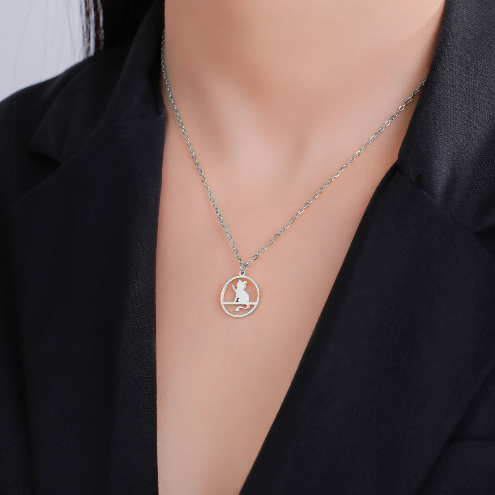 Walking Cat Kitten Necklace for Women Stainless Steel Pendant Necklaces - PeticaDeals