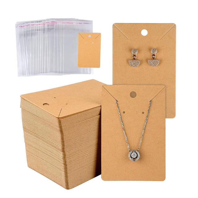 sets Kraft Paper Cards Jewelry Necklace Earring Display Holder with Self Adhesive OPP Bags Personal Business Retail Packaging