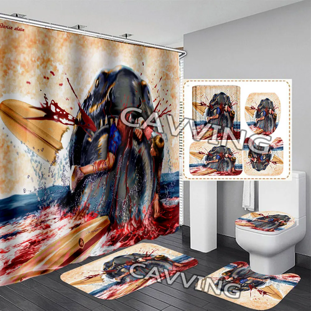 

Movie Jaws 3D Shower Curtains Waterproof Bathroom Curtain Anti-slip Bath Mat Set Toilet Rugs Carpet Home Decor J02
