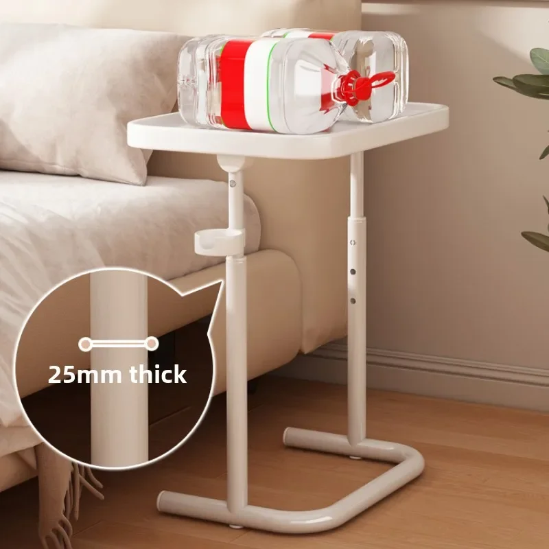 Stainless Steel Mobile Dining Side Table Adjustable Angled Eating Desk Foldable Rolling Table Height-Adjustable Bedside Tray