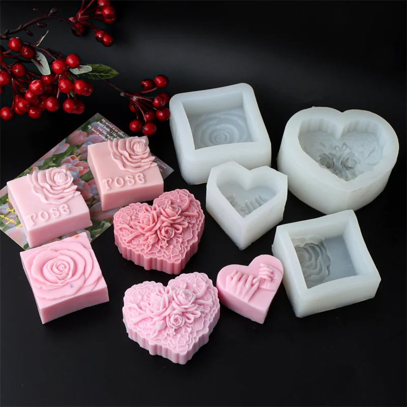 3D Rose Heart Shape Silicone Soap Mold DIY Love Rose Candle Plaster Making Tool Chocolate Ice Mould Decor Valentine's Day Gifts