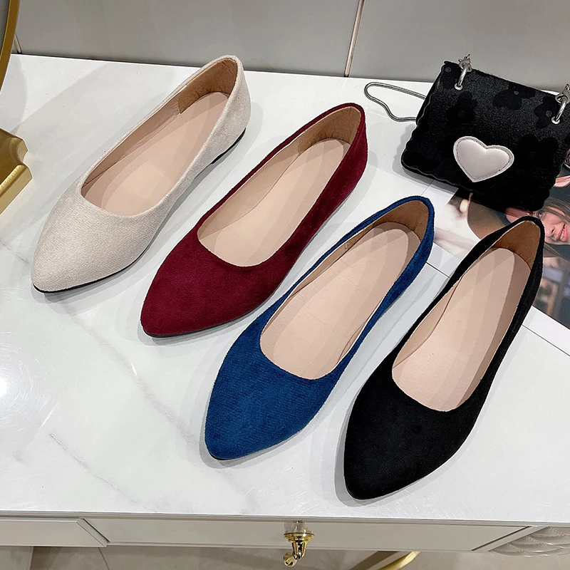 Women Faux Suede Boat Shoes Pointed Toe Slip on Loafers women loafers