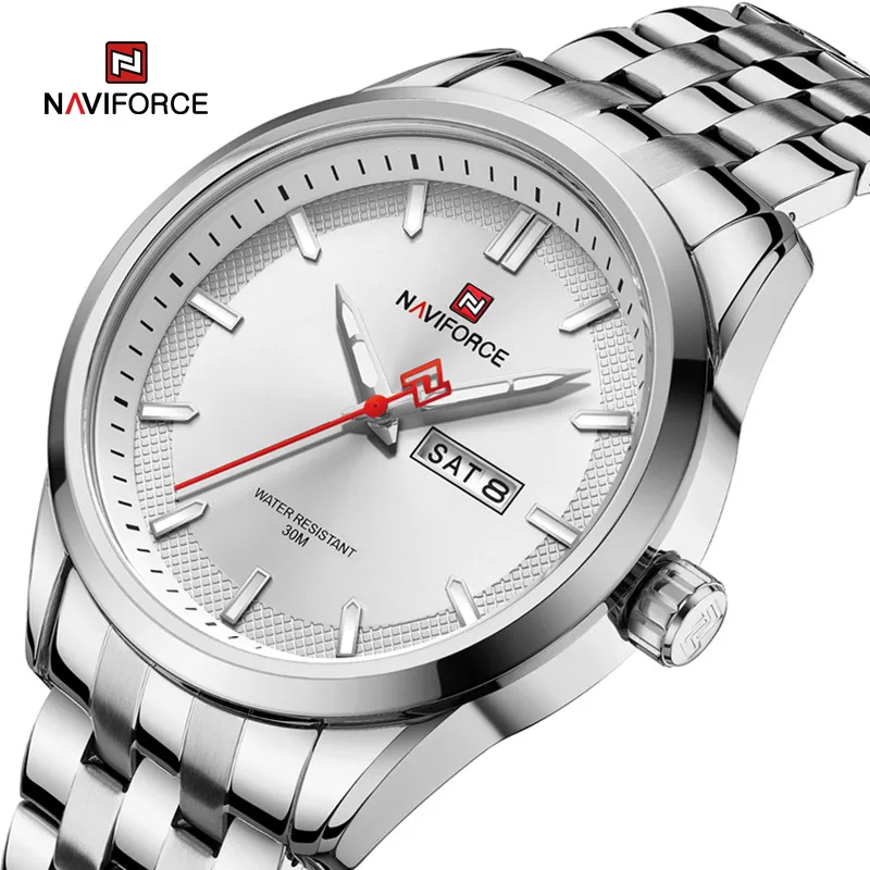 NAVIFORCE Original Men's Watches Waterproof Stainless Steel Military Quartz Male Wristwatch Date Week Clock 2023 Fashion Trend