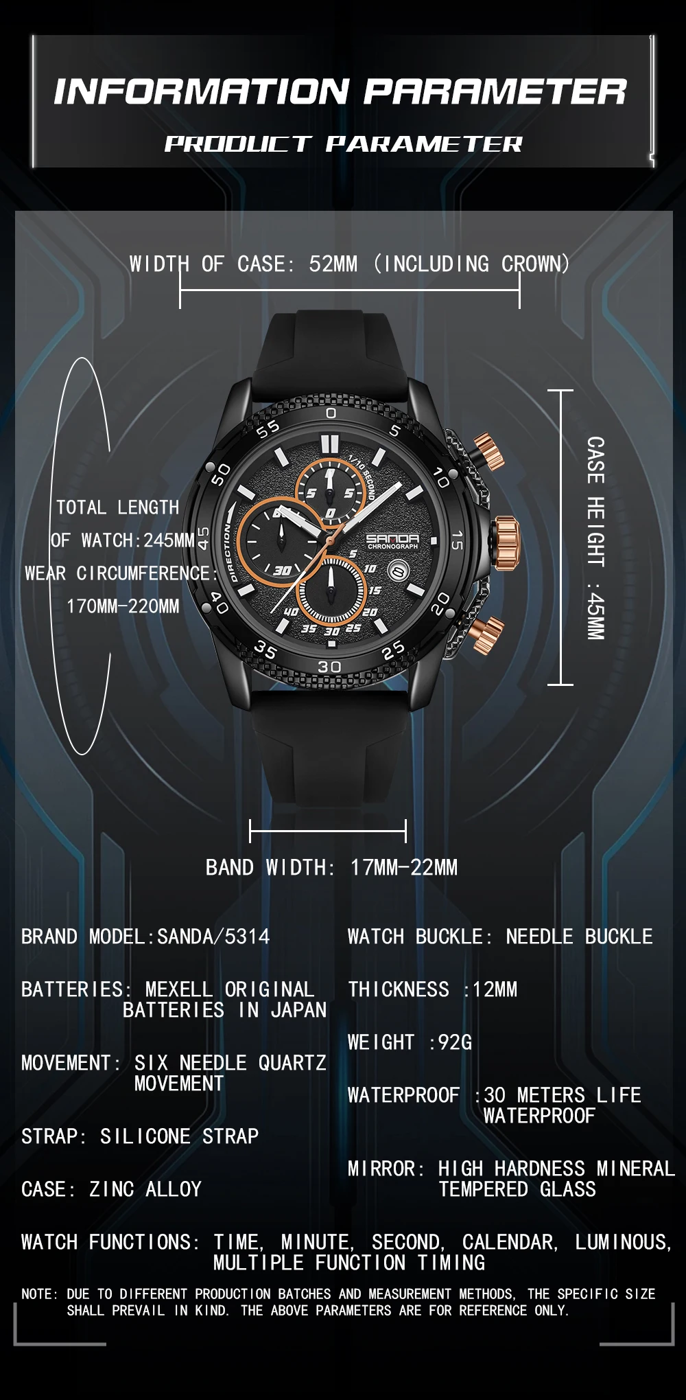 SANDA 5314 Sport Waterproof Watch For Men Fashion Date Stopwatch Quartz Wristwatch Luxury Business Original Design Male Clock