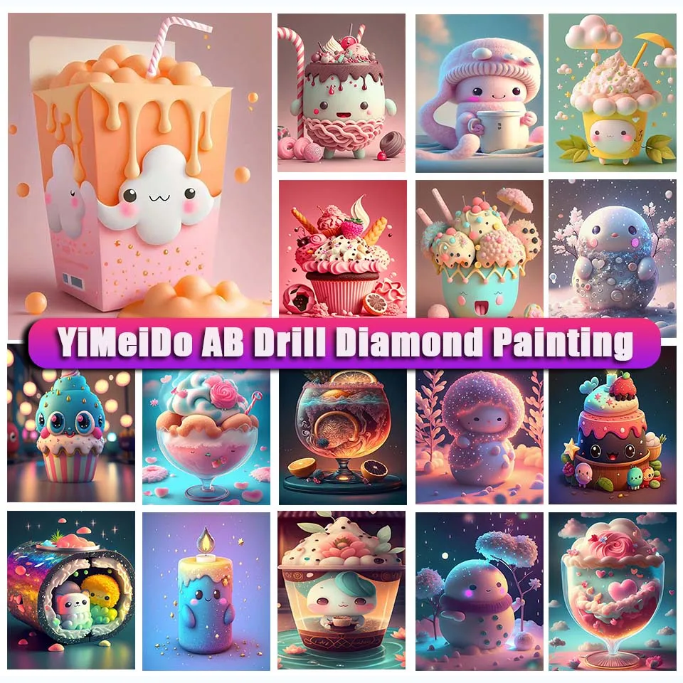 

YiMeido Zipper Bag Diamond Painting Food Cake Cup Cross Stitch Embroidery Diamond Mosaic Cartoon Picture Full Drill Room Decor