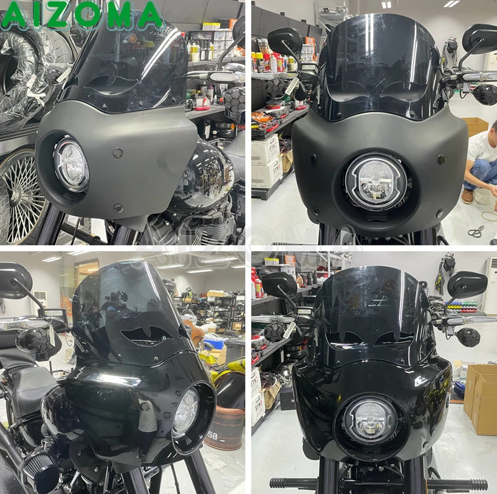 Motorcycle Front Mask 12 inch Windshield Windscreen 5 3/4" Headlight Fairing For Harley Sporster XL XLH 883 1200 1100 1986-2015