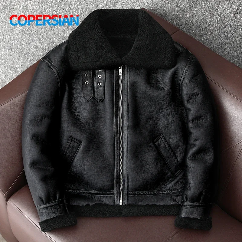 2024 New Thick Sheep Wool Original Ecological Fur One Leather Jacket Male Warm Genuine Sheepskin Coats Flight Jackets