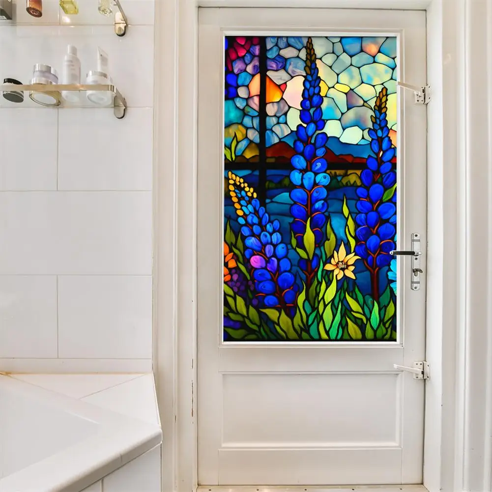 Window Film Window Privacy Film Window Sticker Retro Floral Stained Glass Window Cling Film Removable UV Blocking Nonadhesive Privacy for Home