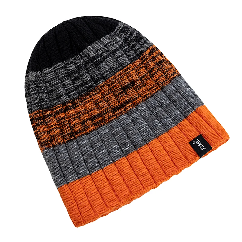 Hot Sale Unisex JZML Label Chic Beanie Hat Casual Colorful Stripes Winter Knitted Hat Daily Life Cozy Hats Ski Sports Cap
