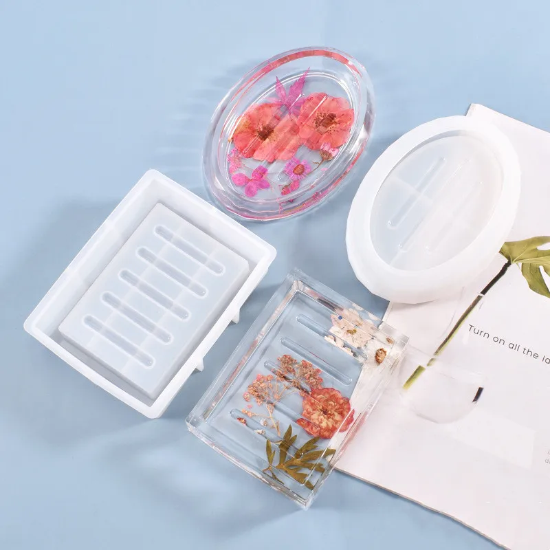 DIY Handmade Soap Holder Storage Box Mold Epoxy Resin Mold Soap Dish Leaking Drain Box practical Silicone Making Decoration