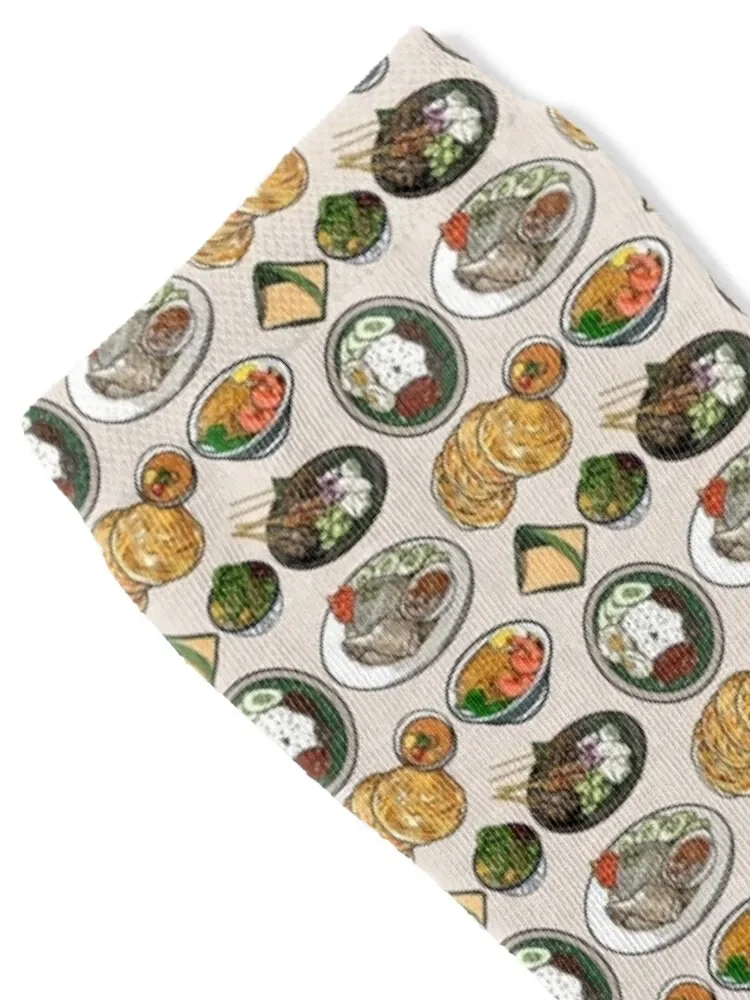 Assorted Malaysian Food - Nasi Lemak, Chicken Rice, Roti Canai, Prawn Noodles, Satay and Cendol Socks