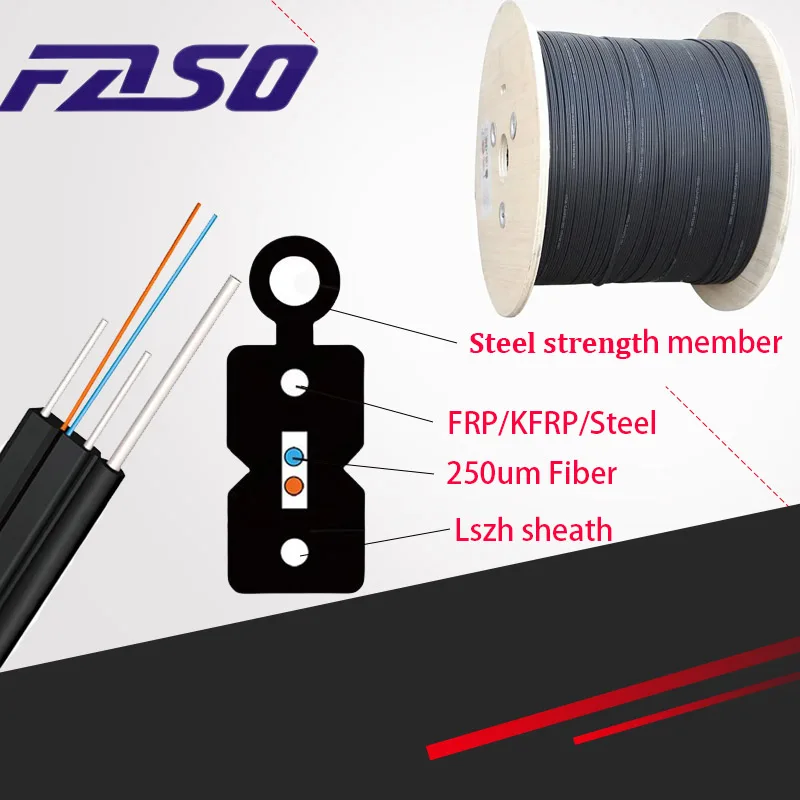 

Fiber Optic Cable 1000M Outdoor Singlemode G657A1 Simplex Fibra Drop 1 Core 1 Roll FTTH LSZH 2.0*5.0MM With Steel Wires