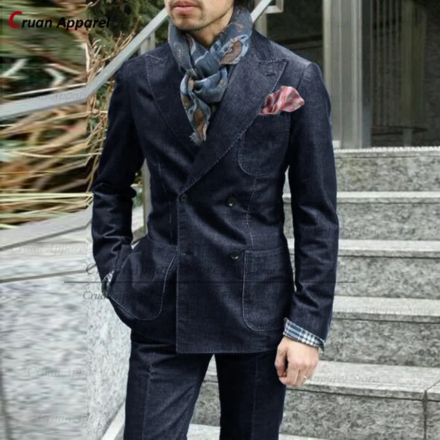 Slim Fit Denim Suit for Men Tailor-Made Business Wedding Tuxedo Set - Image 2