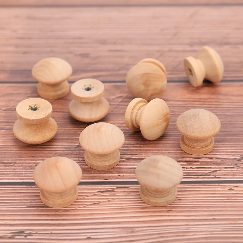 Cabinet drawer Wardrobe Knobs Pull Handle Handles Natural Wooden 2.4X2CM 10pcs
