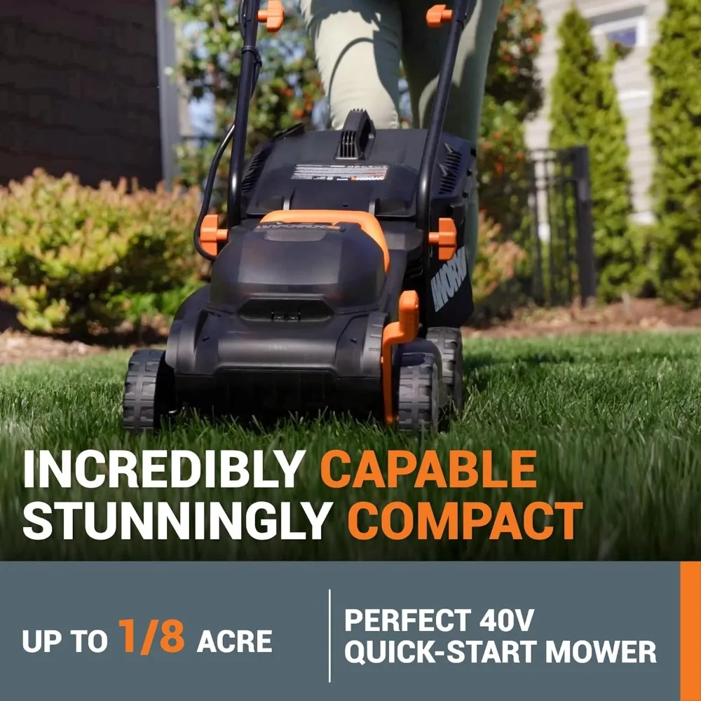 Worx 40V 14" Cordless Lawn Mower for Small Yards, 2-in-1 Battery Lawn Mower Cuts Quietly, Compact & Lightweight