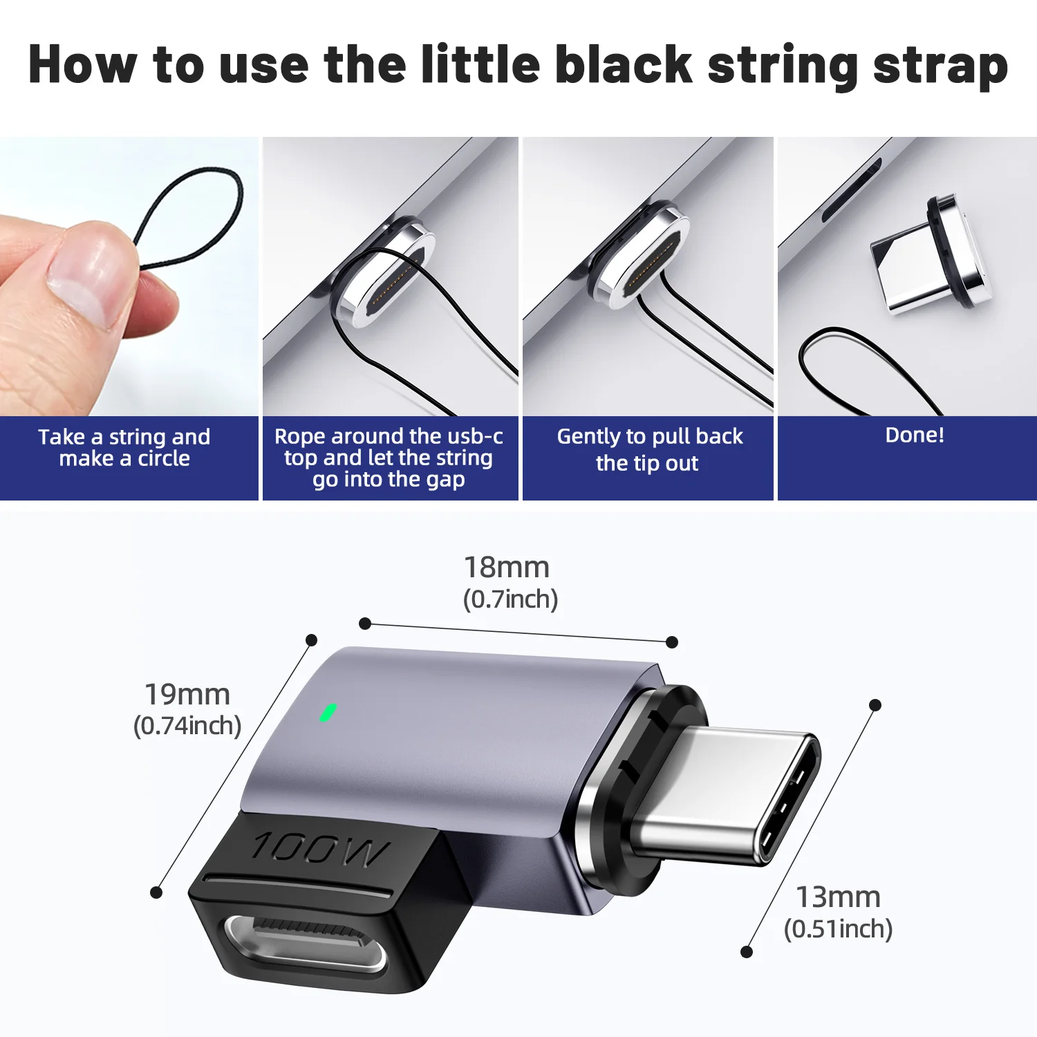 Magnetic USB C To Type C Adapter PD 100W 5A Fast Charging For MacBook iPad Pro Air