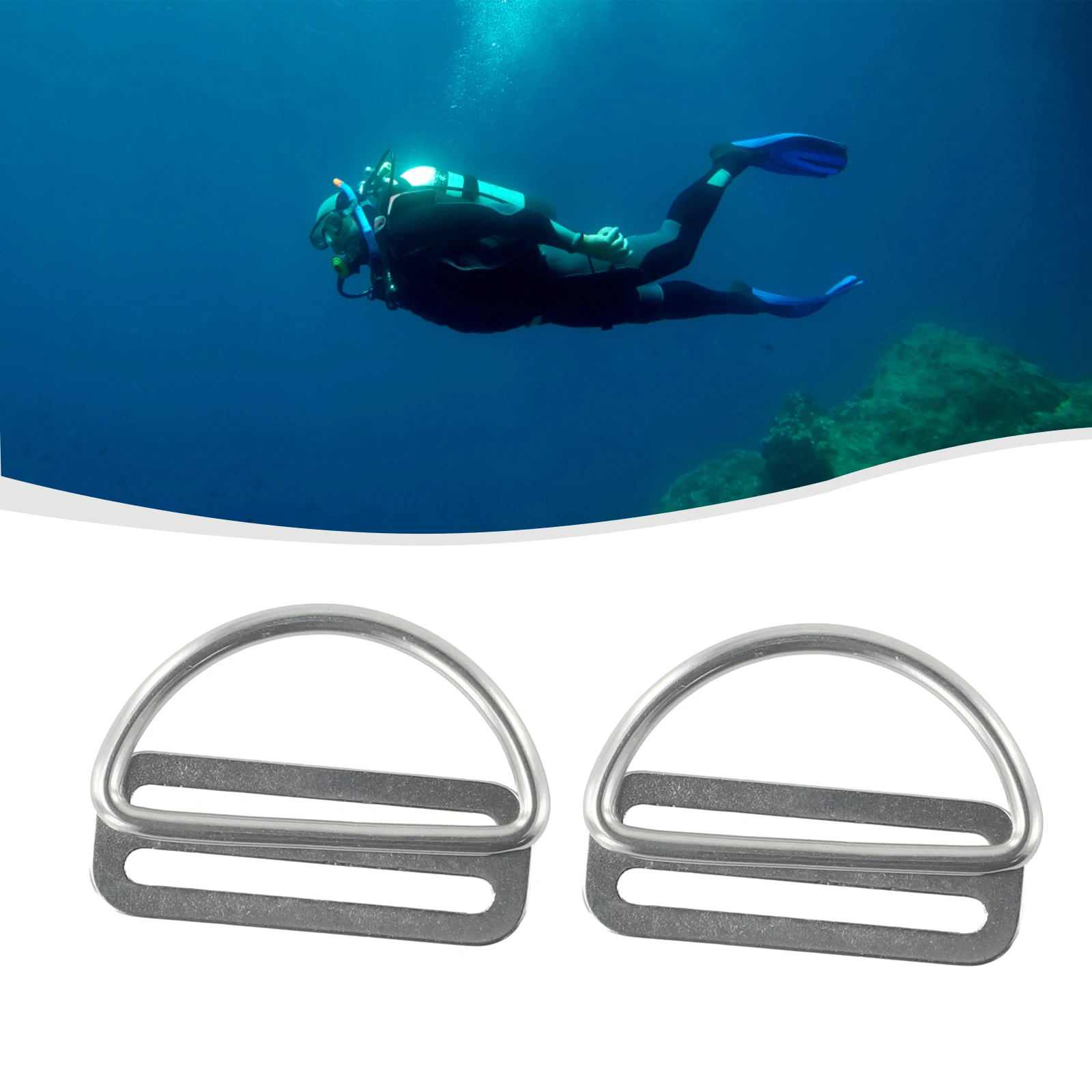 

1/2 Pair Scuba Diving D Ring Buckle Belt Keeper Webbing Swimming Snorkeling Surfing Accessories Silver Stainless Steel Durable