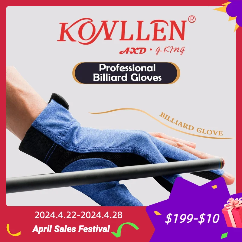 KONLLEN Billiard Gloves Professional 1pcs Non-slip Gloves For Left/Right Hand 3 Fingers Pink/Blue/Green/Grey/Purple Accessories right left hand drawing gloves two fingers anti fouling gloves 1pcs artists painting mitten one finger single layer 3 sizes new