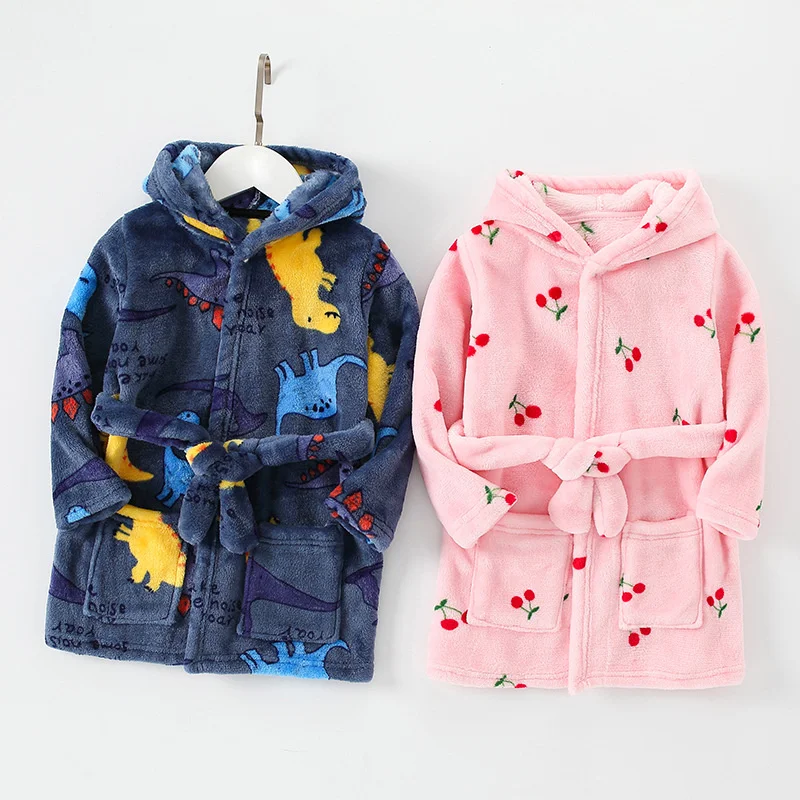 Winter Children Bath Robes New Cartoon Pajamas Boy Girl Flannel Sleepwear Kids Clothing Baby Warm Bathrobe Casual Homewear