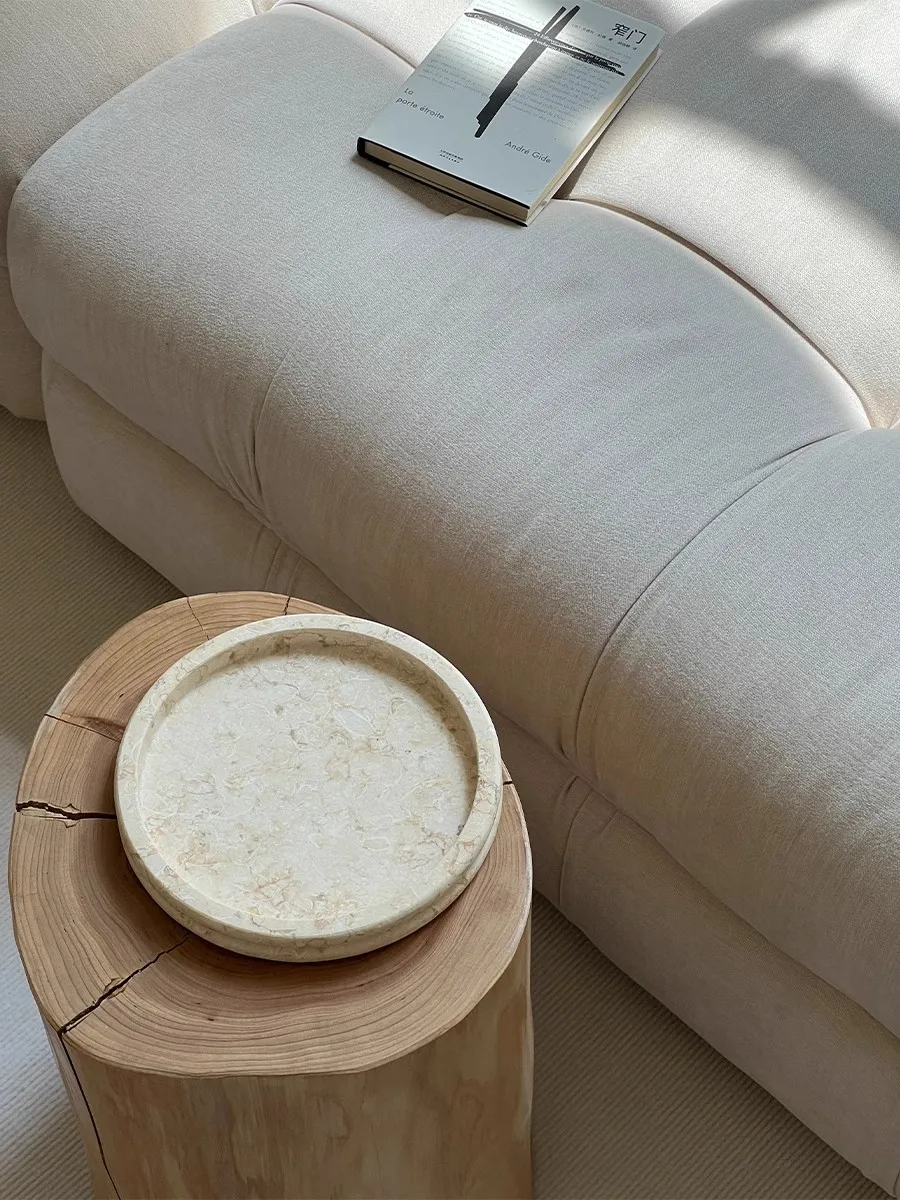 Light Luxury Marble Material Round Tray French Retro Style Perfume Storage Living Room Decoration Jewelry Display Tray 22x22x3cm 5
