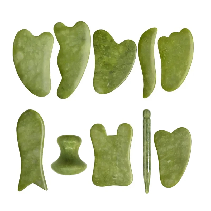 

Natural Green Jade Gua Sha Board Set Gouache Scraper For Body SPA Acupuncture Acupoint Facial Lifting Scraping Massage Tools