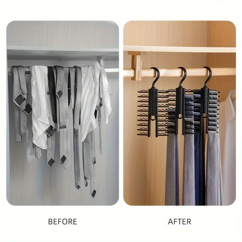 Tie Rack Holder 2PCS rotate to open/close tie and belt hanger non-slip clips 360 Degree Swivel space saving organizer