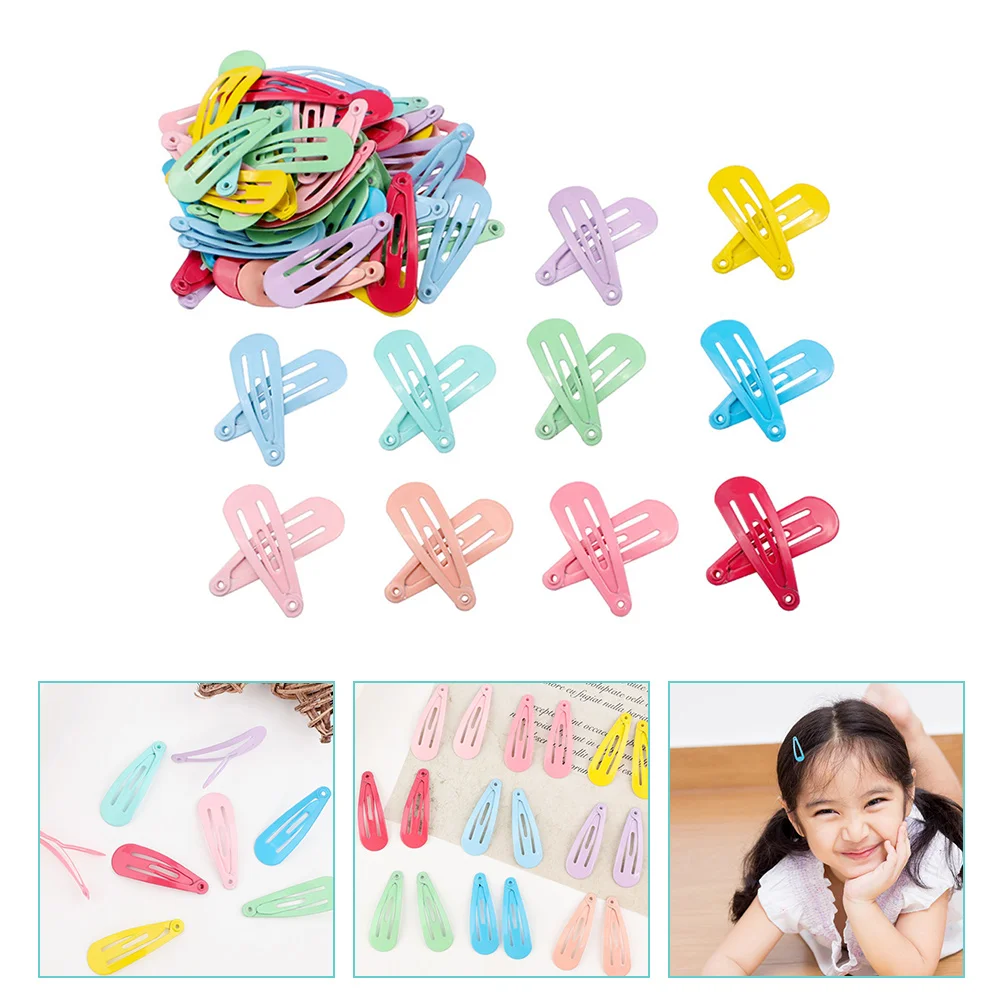 

50pcs Kids Hair Clip Metal Snap Hair Clips Candy Color Barrettes Girls Hairpins