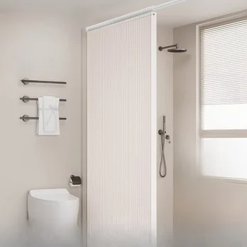 Non perforated shower curtain, dry wet separation partition set for household bathroom, waterproof cloth