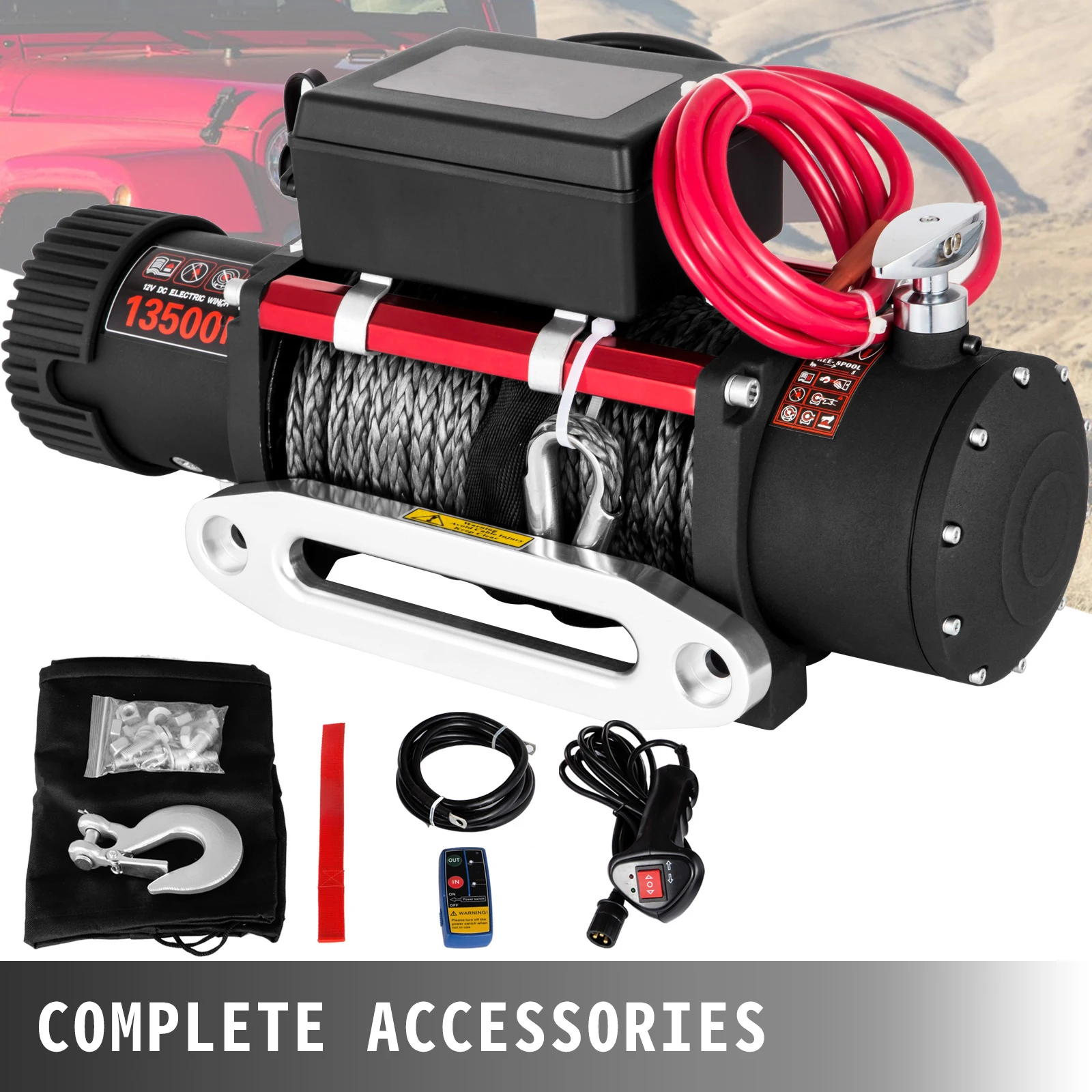 13500lbs Atv Winch Electric Winch Car Truck Winch Rope Heavy-duty Pulling Force Tow Rope Suitable for Towing Off-Road Rescue
